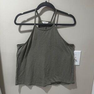 Olive Ribbed Halter Tank Top